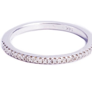 Minimalist Ring, Pave Diamonds, Stacking Band, Half Eternity Band, 14K White Gold