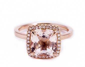 Cushion Cut Stone, Morganite Engagement, Rose Gold Ring, Conflict Free, Pink Morganite