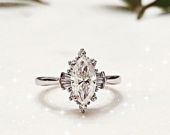 1ct Vintage Ring, Marquise Engagement Ring, Marquise Ring, Art Deco Ring, Moissanite Ring, Diamond Ring, Vintage Engagement Ring