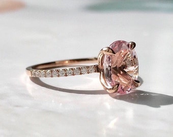 4.5ct Pink Morganite Engagement Ring, Oval Morganite Ring, Rose Gold Ring, Oval Engagement Ring, Oval Cut