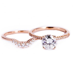 1.27ct Round Lab Diamond Bridal Set: Rose Gold Hidden Halo Engagement Ring image 10