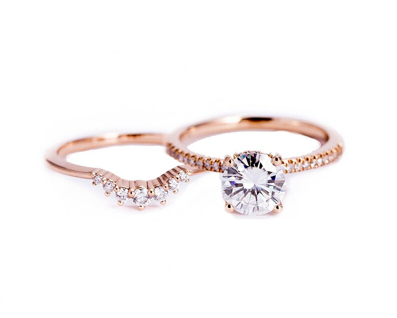 1.27ct Round Lab Diamond Bridal Set: Rose Gold Hidden Halo Engagement Ring image 10