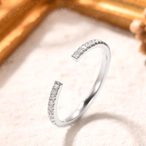 14K White Gold Ring Diamond Wedding Band Open Gap Ring Diamond Ring Unique Anniversary Ring Stackable Band Matching Band Best Gift for her