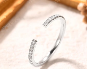 14K White Gold Ring Diamond Wedding Band Open Gap Ring Diamond Ring Unique Anniversary Ring Stackable Band Matching Band Best Gift for her