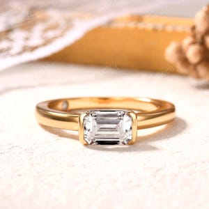 Emerald Moissanite Bridal Wedding Ring,14K Yellow Gold Moissanite Engagement Ring,Bezel Setting,Anniversary Gift For Women Solitaire Ring