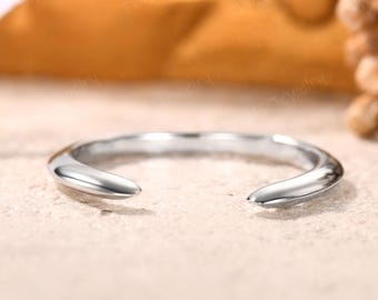 Unique Open Gap Ring,Open End Claw Wedding Band 14K White Gold Wedding Band Versatile Knuckle Band Stackable Band Matching Ring for Her