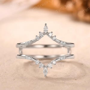 Vintage Moissanite Double Curved Wedding Band White Gold Diamond Ring Enhancer Stacking Matching Promise Wedding Rings For Women Custom Gift