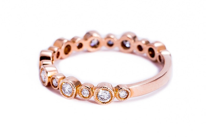 Vintage Rose Gold, Diamond Eternity, Wedding Band, Eternity Diamond image 3