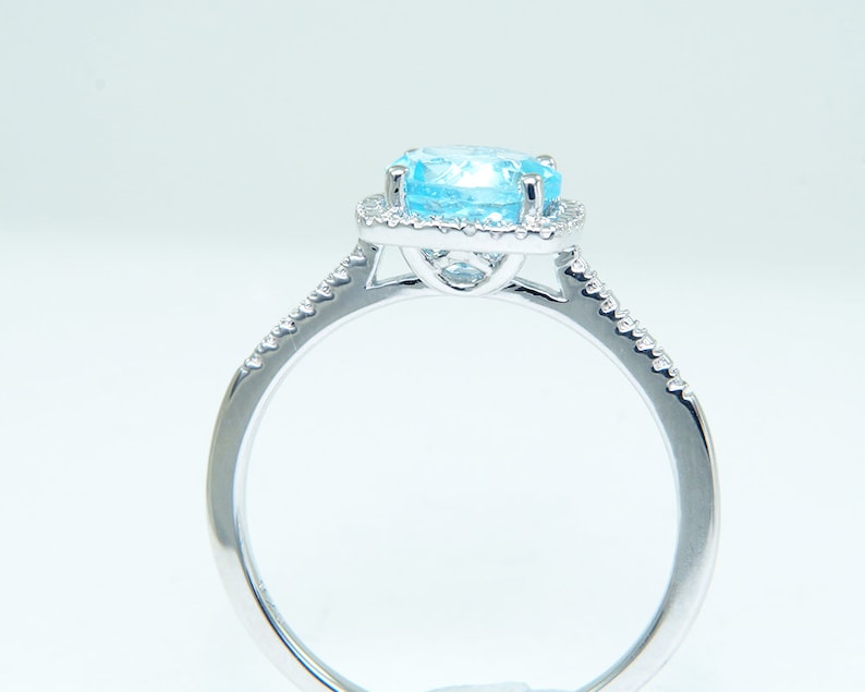 Cushion Halo December Birthstone Ring Genuine Topaz Ring Sterling Silver Ring Sky Blue Topaz