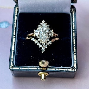 VVS2 Diamond Engagement Ring 14K Yellow Gold, Marquise Vintage Bridal Set, IGI Certified Lab Diamond, Diamond Wedding Ring Set, Art Deco