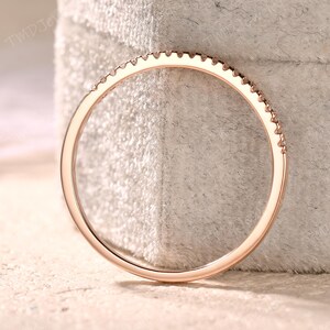 Minimalist Ring, Pave Diamonds, Stackable Diamond, Half Eternity Band, Matching band,14k Solid Rose Gold Ring image 6