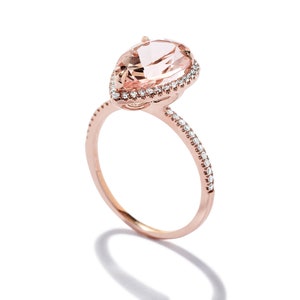 3ct Pear Cut Morganite Engagement Ring, Morganite Ring, 14k Rose Gold Ring, Pear Engagement Ring, Halo Engagement Ring, Diamond Ring image 5