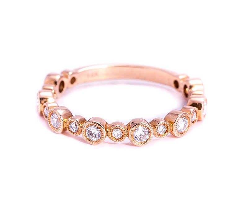 Vintage Rose Gold, Diamond Eternity, Wedding Band, Eternity Diamond image 1