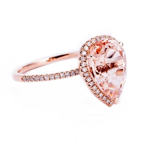 3ct Pear Cut Morganite Engagement Ring, Morganite Ring, 14k Rose Gold Ring, Pear Engagement Ring, Halo Engagement Ring, Diamond Ring image 7