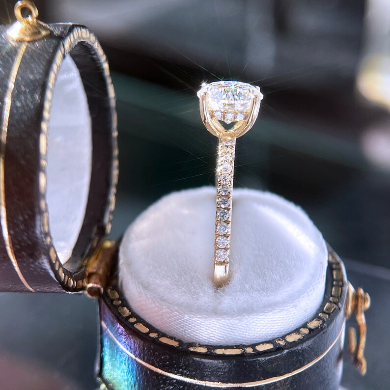 1.27ct Round Lab Diamond Bridal Set: Rose Gold Hidden Halo Engagement Ring image 4
