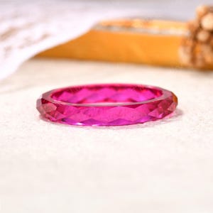 3MM Briolette Cut Pink Ruby Wedding Band Full Eternity Ring Art Deco Bridal Stacking Ring Geometric Metal Free Promise Ring Birthstone Gift