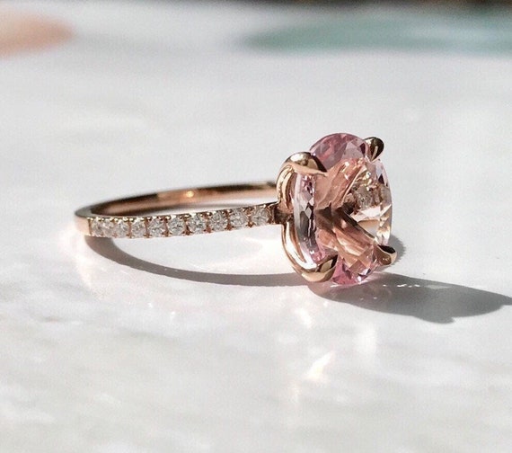4.5ct Pink Morganite Engagement Ring Oval Morganite Ring Rose Gold Ring Oval Engagement Ring Oval Cut