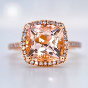 Rose Gold Morganite Engagement Ring, Rose Gold Morganite Ring, Cushion Cut Morganite, Conflict Free Diamond, Halo Engagement Ring