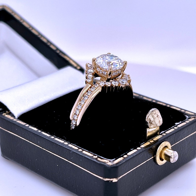 1.27ct Round Lab Diamond Bridal Set: Rose Gold Hidden Halo Engagement Ring image 7