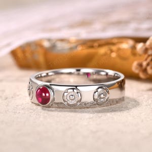 Howls Moving Castle Ring 4mm Round Shaped Natural Red Ruby Wedding Band 925 Sterling Silver Ring Howl’s Ring Stacking Matching Band Gift