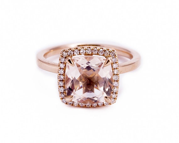 Cushion Cut Stone, Morganite Engagement, Rose Gold Ring, Conflict Free, Pink Morganite