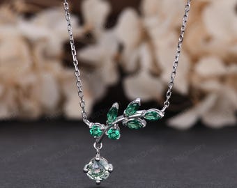 Moss Agate Necklace: Sterling Silver Emerald Leaf Pendant, Nature Inspired Boho Jewelry