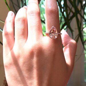 3ct Pear Cut Morganite Engagement Ring, Morganite Ring, 14k Rose Gold Ring, Pear Engagement Ring, Halo Engagement Ring, Diamond Ring image 2