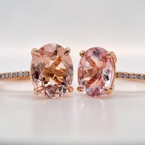 1.5ct-5ct Oval Morganite Engagement Ring: Pink Peach Stone, Rose Gold & Diamond Band