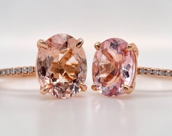 Anello di fidanzamento con morganite ovale da 1,5-5 ct: pietra rosa pesca, fascia in oro rosa e diamanti
