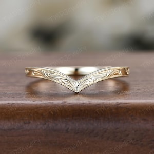 Filigree Milgrain Edge Wedding Band Sterling Silver Ring V Curved Stacking Matching Band Retro Vintage Anniversary Gift Promise Ring For Her image 6