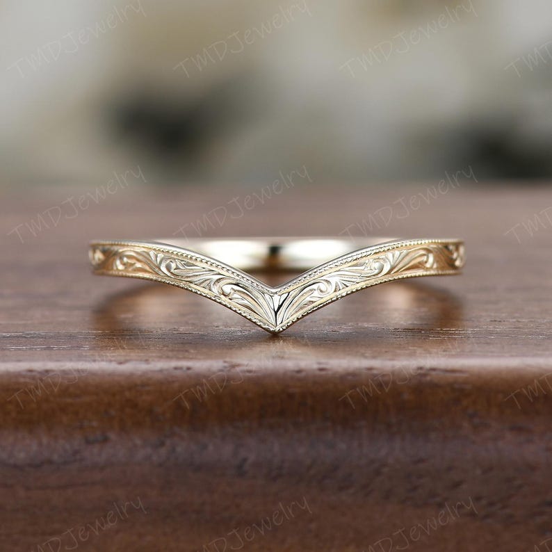 Filigree Milgrain Edge Wedding Band Sterling Silver Ring V Curved Stacking Matching Band Retro Vintage Anniversary Gift Promise Ring For Her image 6