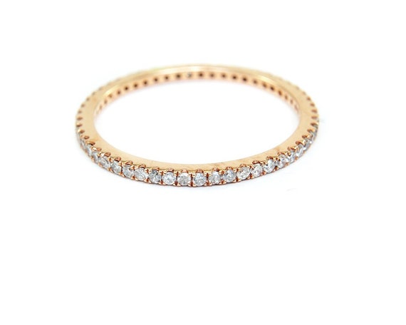 Minimalist 14k Gold Diamond Wedding Band: Stackable Petite Ring