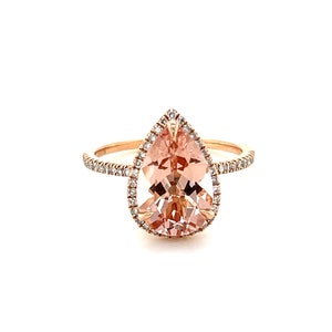 3ct Pear Cut Morganite Engagement Ring, Morganite Ring, 14k Rose Gold Ring, Pear Engagement Ring, Halo Engagement Ring, Diamond Ring image 10