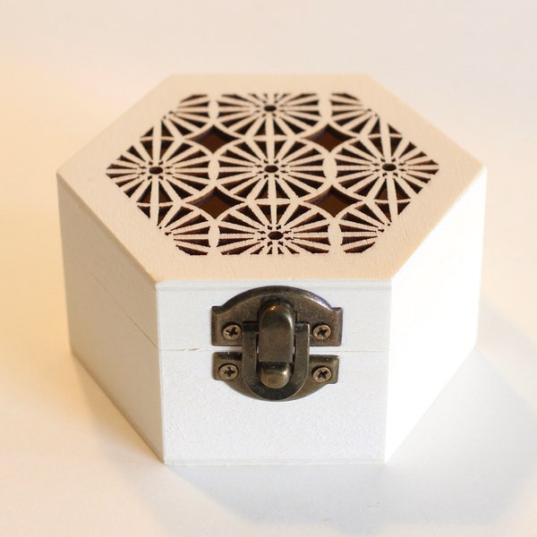 Radial Mandala Laser Cut Wood Hexagon Jewelry Box - 3.5" x 1.5" wood box diy project for dot mandala