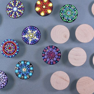 Wood Magnet Sets for Dot Mandala DIY Project - Unpainted Wood Circle Magnets for Dotting project