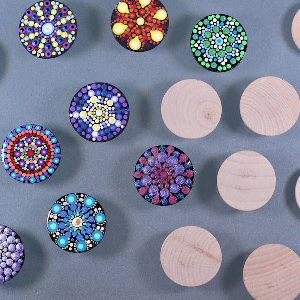 Wood Magnet Sets for Dot Mandala DIY Project - Unpainted Wood Circle Magnets for Dotting project