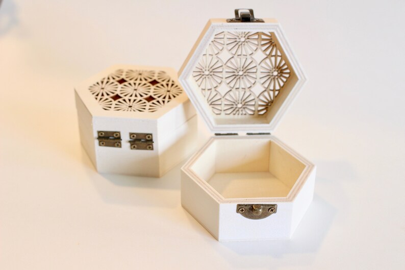 Radial Mandala Laser Cut Wood Hexagon Jewelry Box 3.5 x 1.5 wood box diy project for dot mandala