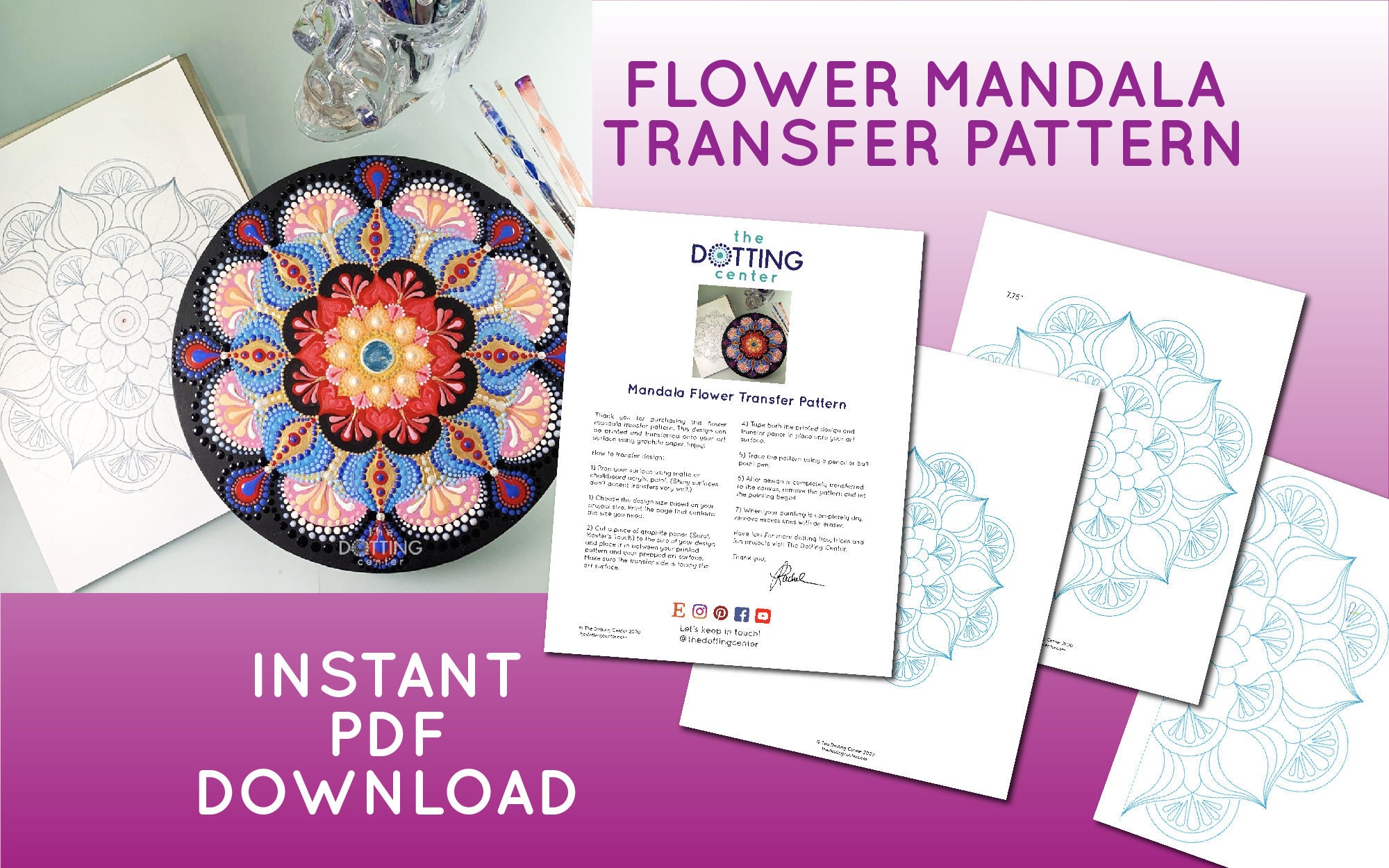 12 Flower Stencil - Large Mandala Stencil for dot mandala canvas - The  Dotting Center