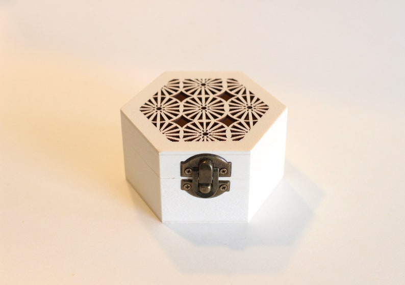 Radial Mandala Laser Cut Wood Hexagon Jewelry Box 3.5 x 1.5 wood box diy project for dot mandala
