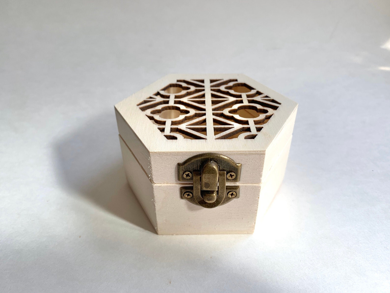 Laser Cut Wood Hexagon Jewelry Box 3.5 X 1.5 Etsy