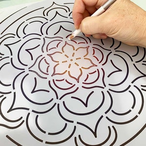 12&quot; Flower Mandala Stencil - Large Mandala Stencil for dot mandala canvas