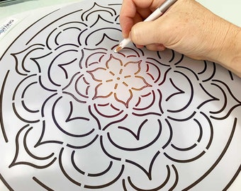 12" Flower Mandala Stencil - Large Mandala Stencil for dot mandala canvas