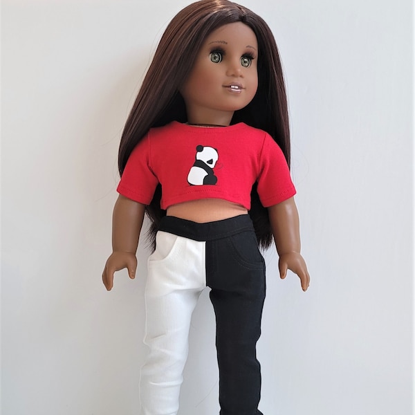 18 inch Doll Panda Crop Top & Two-Tone Pants