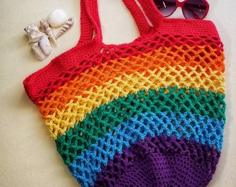 Crochet Beach Bag, Summer Gift for Bestie, LGBTQ Gift for Her, Zero Waste Gift, Gift for Teacher Friend, Reusable Market Bag, Best Seller