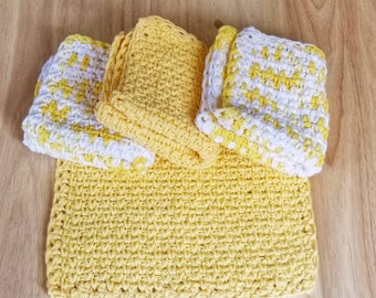 Crochet Dish Cloths for Kitchen, New Home Housewarming Gift, Yellow Kitchen Towels, Kitchen Gifts for Women, Hostess Gift Ideas for Bridal