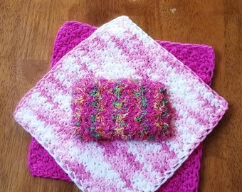 Crochet Kitchen Set, Eco Friendly Gift Set, Practical Gift for Mom, Bridal Shower Gift for Bride, Reusable Sponge, Teacher Gift, Best Seller