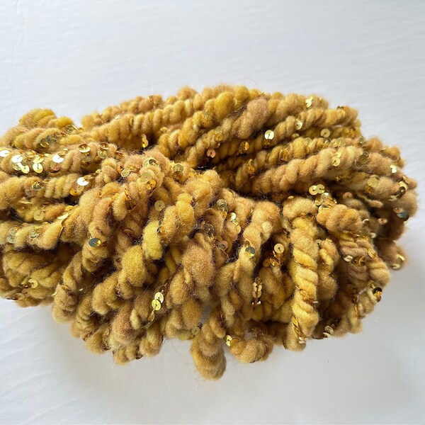 Art Yarn- Hand Spun Romeldale Wool & Sequins-18 yards