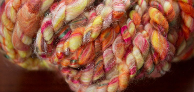 Orange Handspun Yarn 3 Birthday Present Gold Yellow Firework Dragon Volcano Lava Flames Fire 50g Knitting Crochet