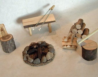 Miniature Fairy Garden Campsite Accessories, Dollhouse Firewood Set