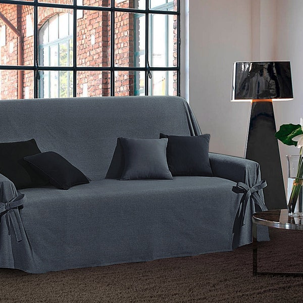 MELANGE Housse de canapé avec lacets en pur coton. Couverture élégante et raffinée.